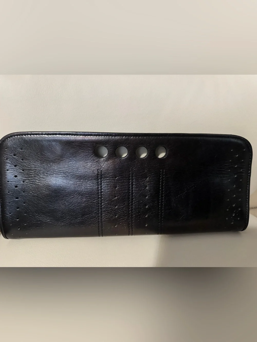 Banana Republic Vintage Black Leather Clutch with Perforated Detail